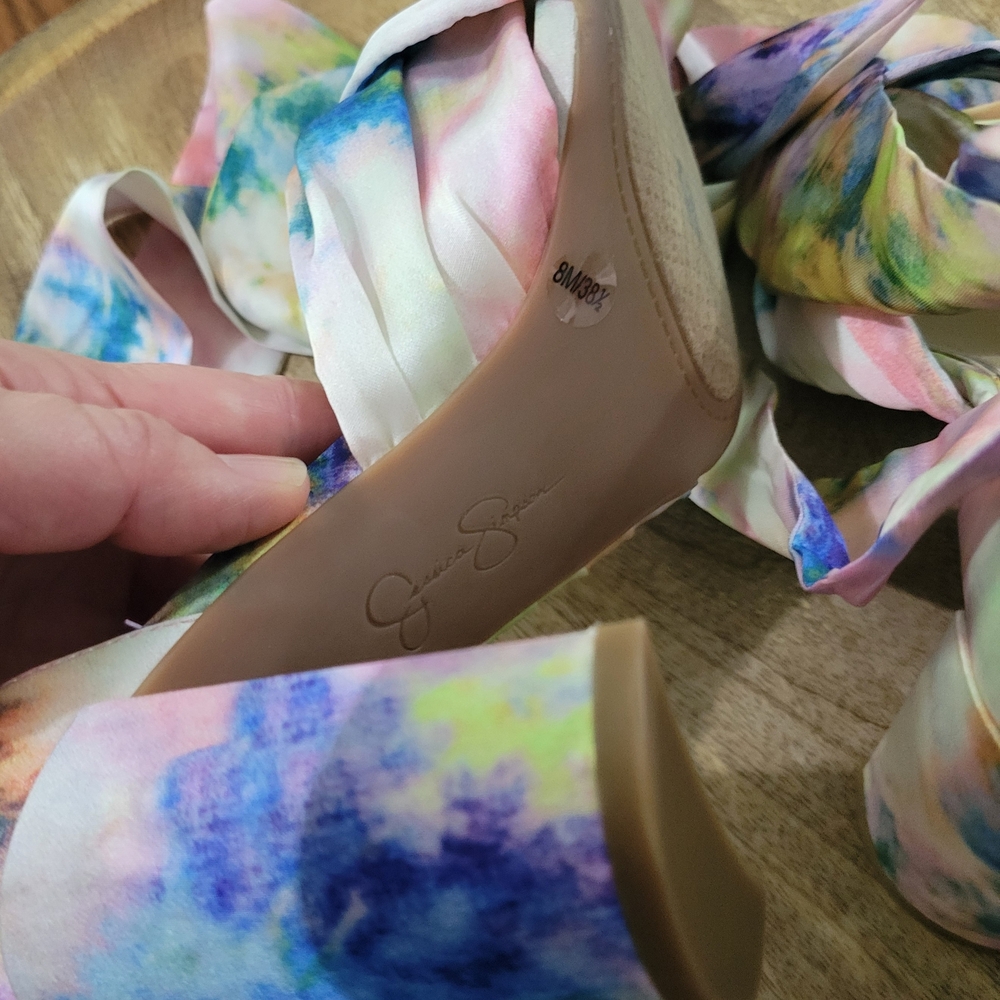 NEW Jessica Simpson Noelene 8 M Watercolor Pastel Color Heels Silky Ankle Strap - Picture 6 of 10